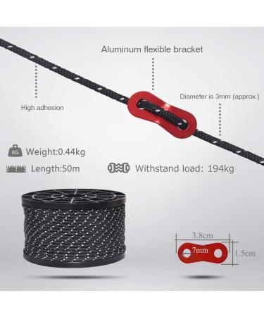 Hikeman 50m Reflective Guyline Nylon Camping Rope with Aluminum Adjuster - Yellow 3mm - Buy Online on SooperMarket.com