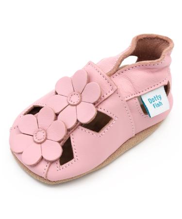Dotty Fish Soft Leather Baby Shoes with Suede Soles. Toddler Sandals. Non-slip. 0-6 Months to 3-4 Years 18-24 Months Pink Flowers