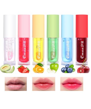 Mrettick Hydrating Lip Glow Oil 6 Pack Moisturizing Lip Balm Fruit-Flavored Lip Gloss Set Lip Care Kit