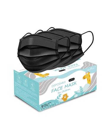 Kids Face Mask Black Disposable Kids Masks for Protection Breathable Black Face Masks Cute Facemasks for Children 50Pcs