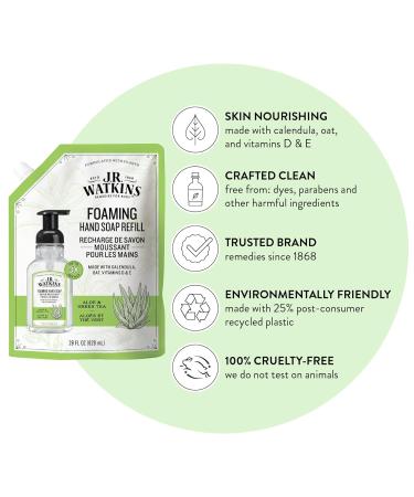 J.R. Watkins Aloe & Green Tea Foaming Hand Soap Refill - 28 fl oz (Pack of 3) | All Natural, Moisturizing, Alcohol-Free, Cruelty-Free, USA Made - Buy Online on SooperMarket.com