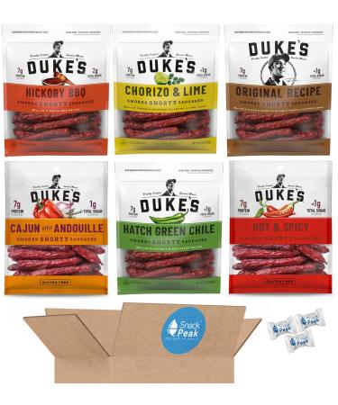 Dukes Shorty Smoked Sausages Ultimate Variety Snack Peak Gift Box  Original, Chorizo and Lime, Hatch Green Chile, Hot and Spicy, Cajun Andouille, Hickory Peach BBQ