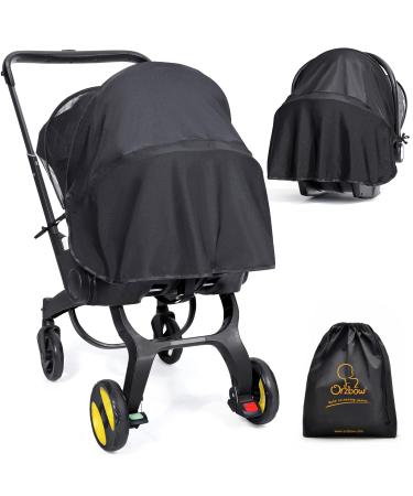 Orzbow 2 in 1 insect protection and sun protection for baby seats breathable sun sail for baby seats with UPF 50+ and with supports Universal mosquito network suitable for Maxi-Cosi Cybex Joie etc. (black) black with supports deluxe