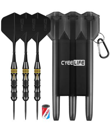 CyeeLife Steel tip Darts 24g with Carry case and Sharpener&Integrated Flights Professional Brass Set Style A-Black