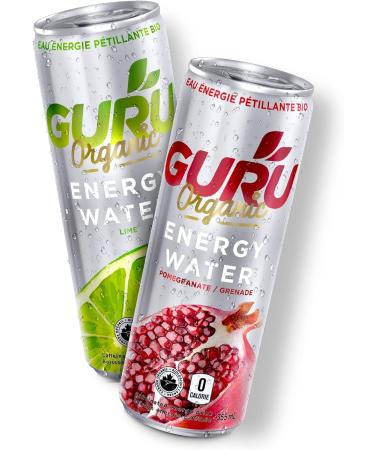 GURU Energy Sparkling Water Mix Pack | 0 Calories | Sugar Free | Certified Organic | 100mg Caffeine | Naturally Sweetened | 355ml (Pack of 24) (24 Pack Lime & Pomegranate) - Buy Online on SooperMarket.com
