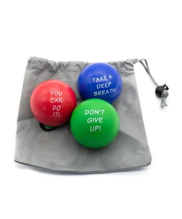 Elibia Set of 3 Motivational Stress Balls for Adults and Kids - Hand Exercise Balls Grip Strengthener Hand Therapy Ball - Squishy Stress Balls for Adults Anxiety Stress Relief Toys for Teens 3 Pack & Bag