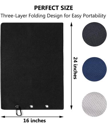 LUSTEMBER 3 Pack Large Size Golf Towels - Premium Microfiber Fabric - Heavy Duty Carabiner Clip - Tri-Fold Waffle Pattern - 16 x 24 - Remove Sand, Mud, Grass, and Dirt - Buy Online on SooperMarket.com