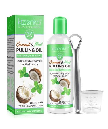 Pulling Oil with Coconut & Peppermint Oil-Natural Teeth Whitening and Fresh Bad Breath Organic Essential Oils Mouthwash Helps with Freshens Mouth Alcohol-Free-8.0 Fl.Oz