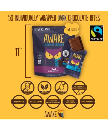 AWAKE Caffeinated Chocolate - Dark Chocolate - Pack of 50 - 0.48 Oz. - Buy Online on SooperMarket.com