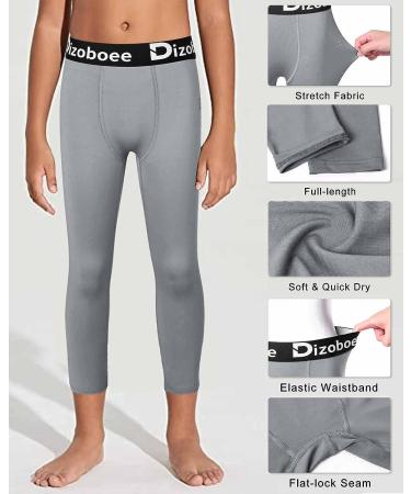 Dizoboee Boys Compression Pants Leggings - Youth Kids Athletic Basketball Base Layer 3/4 Length - Grey Large - Buy Online on SooperMarket.com