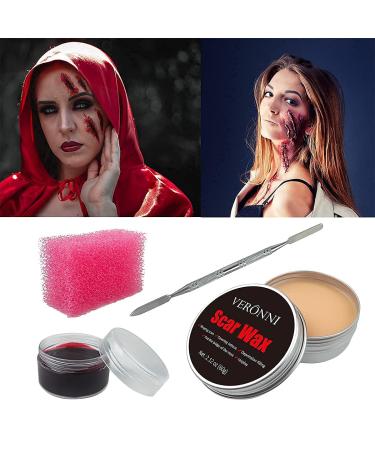 VERONNI 6PCS SFX Makeup Kit - Halloween Face Body Paint Oil with Special Effects Wound Scar Wax, Fake Scab Blood, Brushes, Sponge - Buy Online on SooperMarket.com