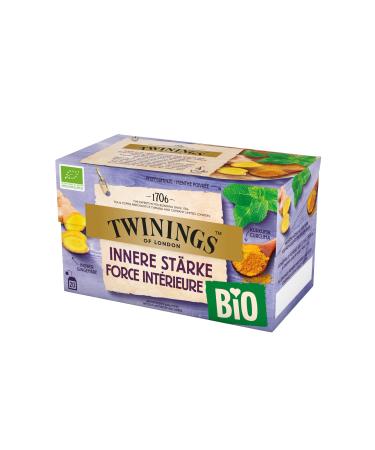 Twining organic inner strength herbal tea-strong organic herbal tea mixture with peppermint ginger turmeric refined with licorice 20 tea prey 40 g