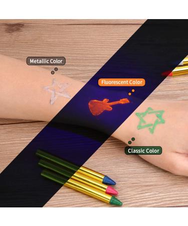 Face Paint Crayons for Kids - 36 Makeup Sticks & Stencils - Professional Face Painting Kit for Halloween or Birthday Party - 6 Fluorescent, 6 Metallic, 24 Classic Colors - Safe for Sensitive Skin - Buy Online on SooperMarket.com