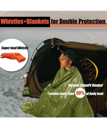 Frelaxy Emergency Blanket 2-Pack - Extra-Thick Large Space Blankets with Whistles & Storage Pouches - Army Green - Buy Online on SooperMarket.com