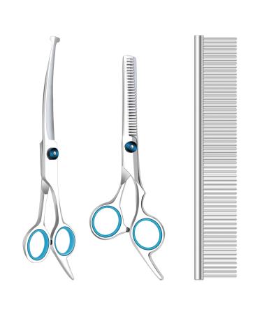 Maxshop Professional Dog Grooming Scissors with Safety Round Tips,Heavy Duty Titanium Stainless Steel Pet Grooming Scissors Thinning Cutting Shears for Dogs and Cats Set of 3