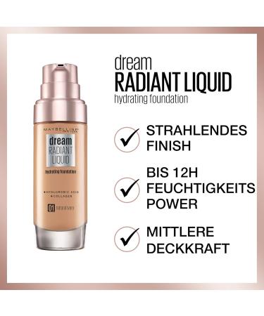 Maybelline Dream Radiant Liquid Foundation No. 05 Fair Porcelain - 30ml | Buy Online - International Shipping Available - Buy Online on SooperMarket.com
