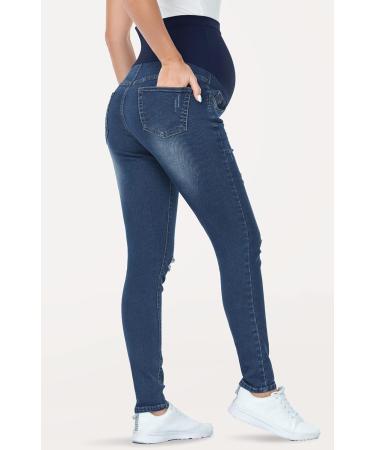 PACBREEZE Maternity Jeans Over Belly Slim High Waist Denim Pants, Ripped Indigo Blue XXL - Buy Online on SooperMarket.com