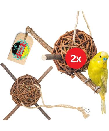 Vogelgaleria 2 Set Business with hay pasture ball 10cm for nibbling and climbing for birds |Best budgie toy for the cage |Ideal nibble toys bird accessories handmade