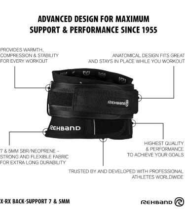 Rehband X-RX Back Bandage & Weight Lifting Belt - 7mm Neoprene Support for Heavy Strength Training - Stabilizes Lumbar Spine - Black - Buy Online on SooperMarket.com