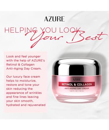 AZURE Retinol & Collagen Anti Aging Day Cream - 50mL - Hydrating Face Moisturizer for Fine Lines & Wrinkles - Even Skin Tone, Dark Spots - Korean Skincare - Buy Online on SooperMarket.com
