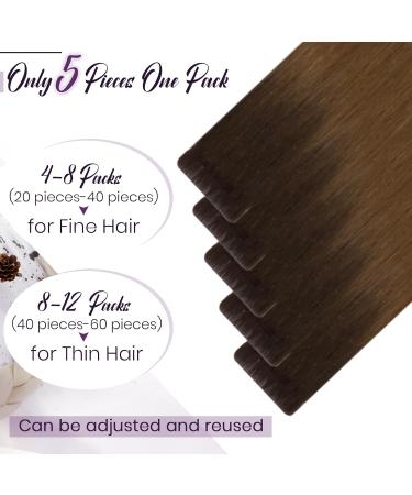 LAAVOO Virgin Tape Extensions | Real Hair Ombre Brown Seamless 45cm | Invisible Balayage Extensions | 5PCS 12.5g | Premium Quality - Buy Online on SooperMarket.com