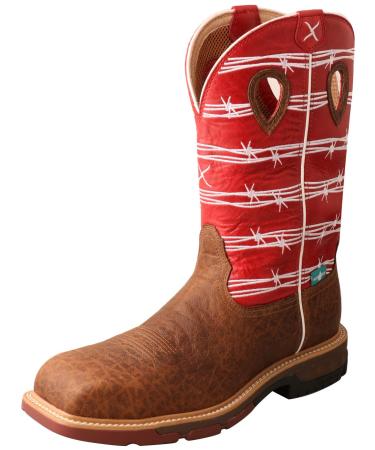 Twisted X Men's, Tan/Tan, Nano Toe, EH, 12 Inch, Pull On Boot 10.5 Distressed Saddle & Ruby-nano Toe