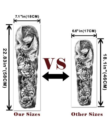 Waterproof Full Arm Temporary Tattoos 8 Sheets + Half Arm Shoulder Tattoo 8 Sheets - Extra Large Lasting Tattoo Stickers for Men and Women | 22.83X7.1 - Buy Online on SooperMarket.com