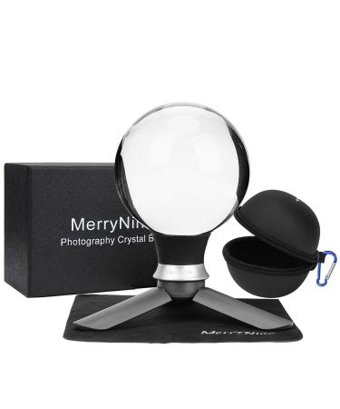 MerryNine K9 Crystal Photography Ball, K9 Crystal Ball with Mini Tripod, Universal Camera Interface Funnel Type Metal Base and Pouch, for Teaching Light Spectrum Physics Art Decor, (80mm)