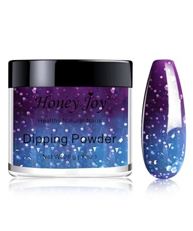 28g/Box Blue and Purple Gliiter Temperature Color Change Dip Powder Nails Dipping Nails Long-lasting Nails No UV Light Needed (W-No.5)