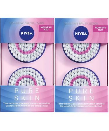 Nivea Pure Skin sensitive brush head attachment for the electrical facial cleaning brush facial cleaning for normal and sensitive skin 2 Pack (1 x 2 brush heads)