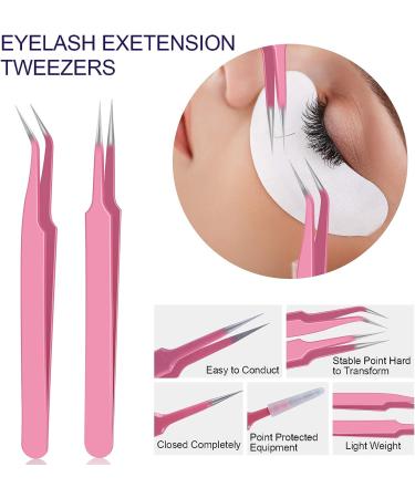 Rose Red Eyelash Fan Dyer with 2 Lash Tweezers - Rechargeable Mini Portable Fan for Eyelash Extension - Straight and Curved Tip Tweezers Included - Buy Online on SooperMarket.com