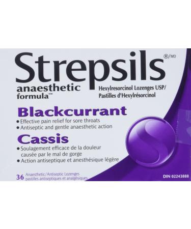 Strepsils Fast and Effective Relief for Sore Throat Lozenges Black Current 36 count