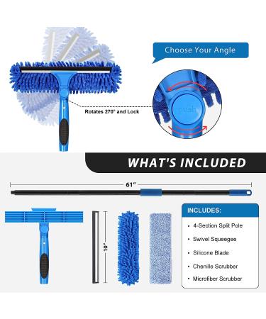 VITEVER Professional Window Squeegee Cleaner Tool with Extension Pole - 2-in-1 Scrubber Cleaning Kit - Buy Online on SooperMarket.com