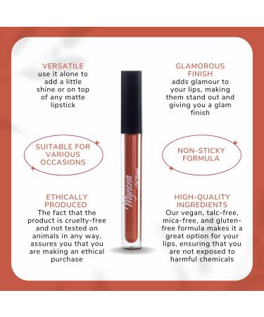 Mynena Shimmer Lip Gloss Topper | Natural Glossy Finish with Jojoba Oil | Vegan & Gluten-Free | Coral - Buy Online on SooperMarket.com