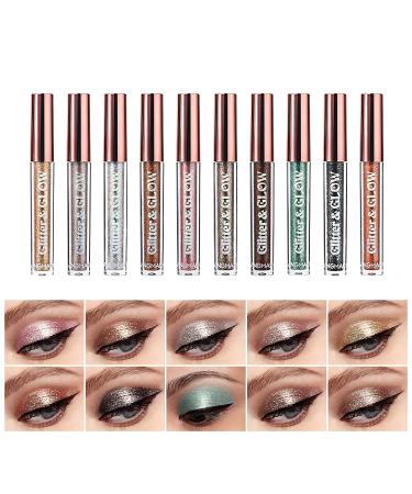 SUMEITANG 10 Colors Liquid Glitter Eyeshadow Set - Metallic Pigments for Sparkling Smokey Eye Looks - Long Lasting Waterproof Makeup Kit - Buy Online on SooperMarket.com