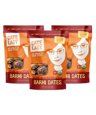 Date Lady Organic Barhi Dates | Vegan, Paleo, Gluten-free & Kosher (3 Bags) No Sugar Added 8 Ounce (Pack of 3)