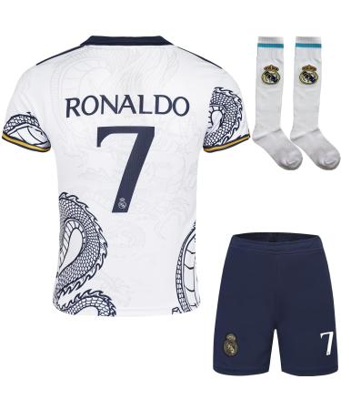 Mokiss R. Madrid Ronaldo #7 Children Trikot Football Special gold dragon edition and white dragon edition shorts socks youth sizes 26 (8-9 years) white