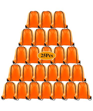 PLULON 25 Pcs Orange Drawstring Backpack Bags Bulk String Backpack Cinch Sack Pull Sport Gym Backpack Bags for Yoga Traveling Outdoor Sports
