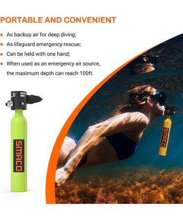 Mini Scuba Tank: 6-12 Minutes of Diving Oxygen | Inflatable Diving Equipment for Underwater Exploration | Green - Buy Online on SooperMarket.com