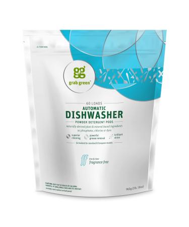 Grab Green Automatic Dishwashing Detergent Pods, 60 Count, Fragrance Free, Plant and Mineral Based, Superior Cleaning, Powerful Grease Removal, Brilliant Shine Fragrance Free 60 Count (Pack of 1)