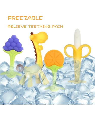 BPA-Free Chuya Teething Toys (4 Pack) for Babies 0-6 Months - Banana Baby Toothbrush Teeth Brushing Chew Toy with Fruits+Giraffe Design - Buy Online on SooperMarket.com
