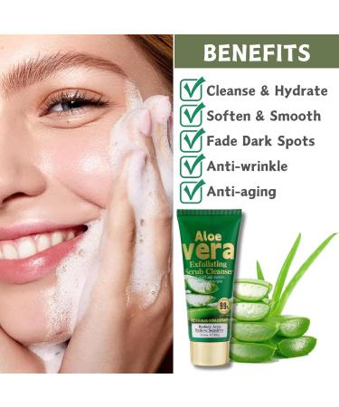 Aloe Vera Exfoliating Scrub Cleanser Aloe Vera Gel Face Wash Natural Acne Face Wash Face Wash For Men & Women Cream Cleanser For Acne Prone & Oily Skin Face Wash - Soothe Purify Facial Skin Care Green-Aloe Vera - Buy Online on SooperMarket.com