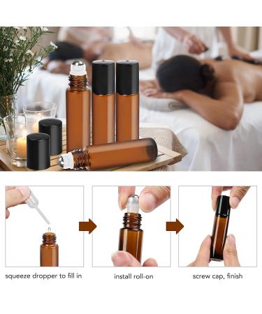 LotFancy 6pc 10ml Amber Glass Roller Bottles with Stainless Steel Roller Balls & Droppers - Buy Online on SooperMarket.com