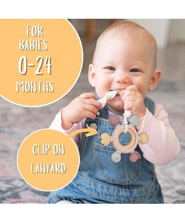 Organic Wooden and Silicone Baby Teething Toy Rings for Natural Pain Relief (Khaki) - Buy Online on SooperMarket.com