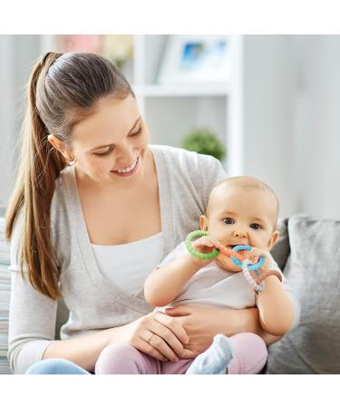 Vicloon Baby Teething Rings Clip Set - Cooling & Soothing Toys for Newborns - Safe Silicone Teething Ring (Blue/Grey/Orange/Green) - Buy Online on SooperMarket.com