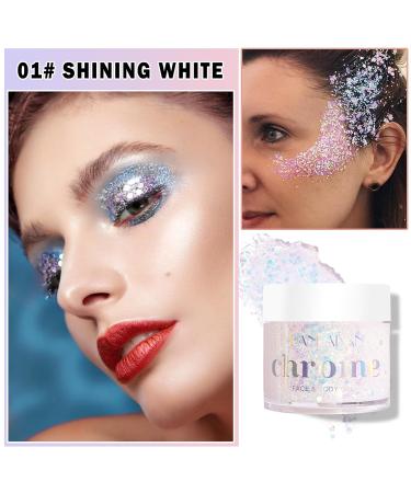 Body Glitter Gel | Natural Soft Shiny Makeup | Long Lasting Face & Hair Glitter | Lightweight Liquid Eyeshadow - 01# White - Buy Online on SooperMarket.com