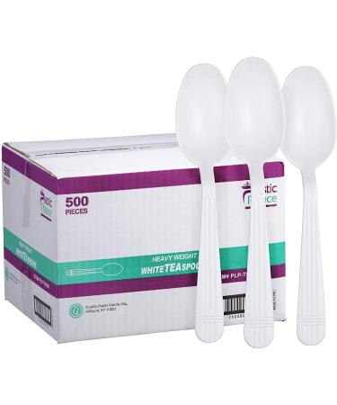 500 Count  Heavyweight Disposable White Plastic Tea Spoons | Dessert Spoons Plastic | Great for Celebrations, Parties, Travels, Events, and Everyday Use