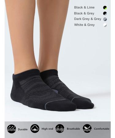CELSERSPORT 6 Pack Running Ankle Socks - Cushioned Low Cut Athletic Tab Sport Socks for Men and Women - Black/Grey (Large) - Buy Online on SooperMarket.com