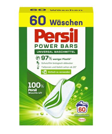 Persil Power Bars Universal detergent (60 wash loads) pre -dose full detergent in sustainable packaging for hygienic pure laundry from 20 C fresh 60 pieces (1 Pack)