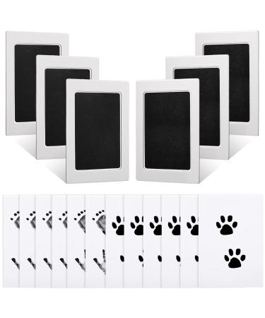 Baby Inkless Handprint and Footprint Kit 6 Safe Hand and Foot Ink Pad Clean Touch Paw Print Stamp and 12 Imprint Card for Newborn Registry Family Keepsake Baby Shower Present (Black Color)